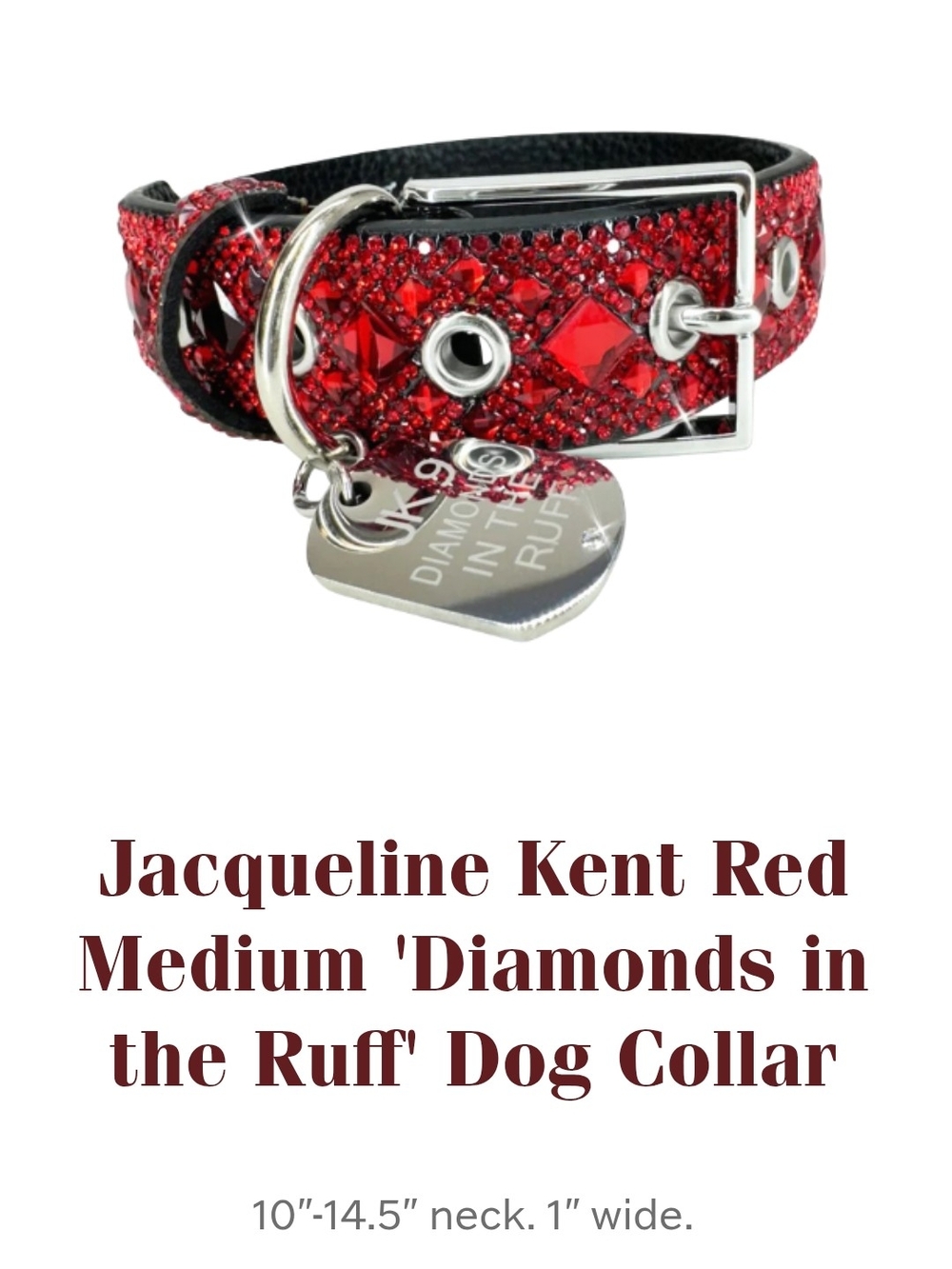 Jacqueline Kent Red Sparkle Dog Collar - Medium